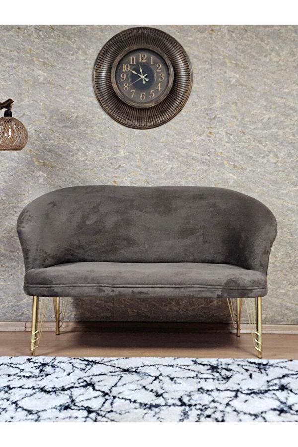 İkili TEDDY Gold Kaplama Telli Ayak Çay Seti Koltuk İkili Berjer , Balkon, Salon, Ofis Kahverengi Renk 110 x 49 Boyut/Ebat - Image 1