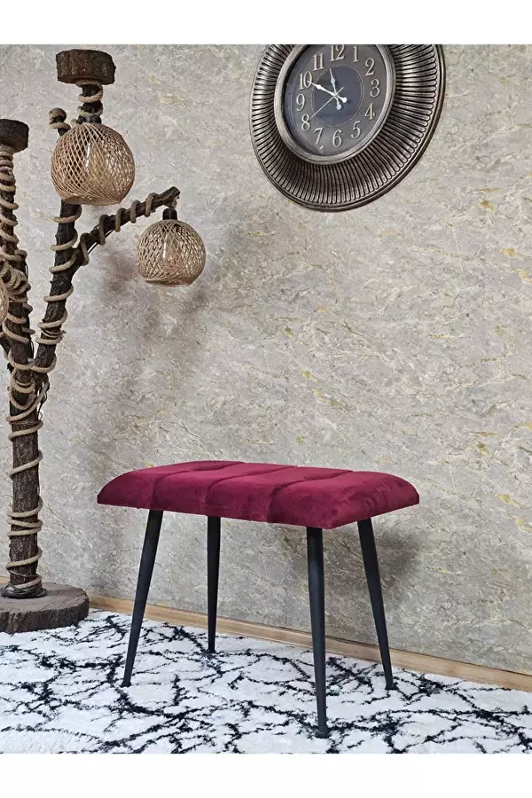 Siyah Sivriltmel Ayaklı 60 cm Puf Bench - Puf - Bench - Oturak - Mutfak Oturağı - Antre Oturağı Bordo Renk 60 x 40 Boyut/Ebat - Image 1
