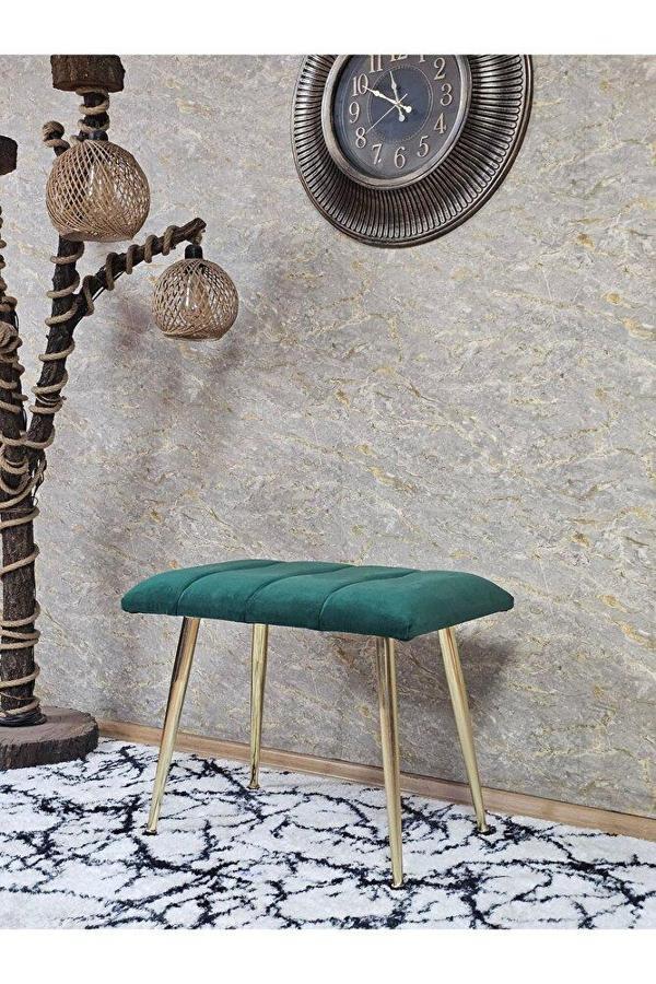 Gold Sivriltme Ayaklı 60 cm Puf Bench - Puf - Bench - Oturak - Mutfak Oturağı - Antre Oturağı Yeşil Renk 60 x 40 Boyut/Ebat - Image 1