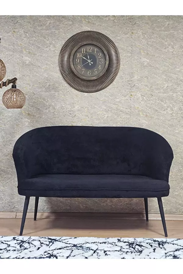 İkili TEDDY Siyah Boyalı Sivriltme Ayak Çay Seti Koltuk İkili Berjer , Balkon, Salon, Ofis Siyah Renk 40,5 Boyut/Ebat - Image 1