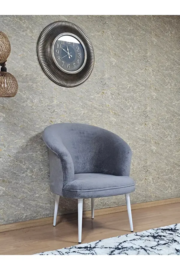 Tekli TEDDY Beyaz Boyalı Sivriltme Ayak Çay Seti Koltuk Tekli Berjer , Balkon, Salon, Ofis Gri Renk 40,5 Boyut/Ebat - Image 1