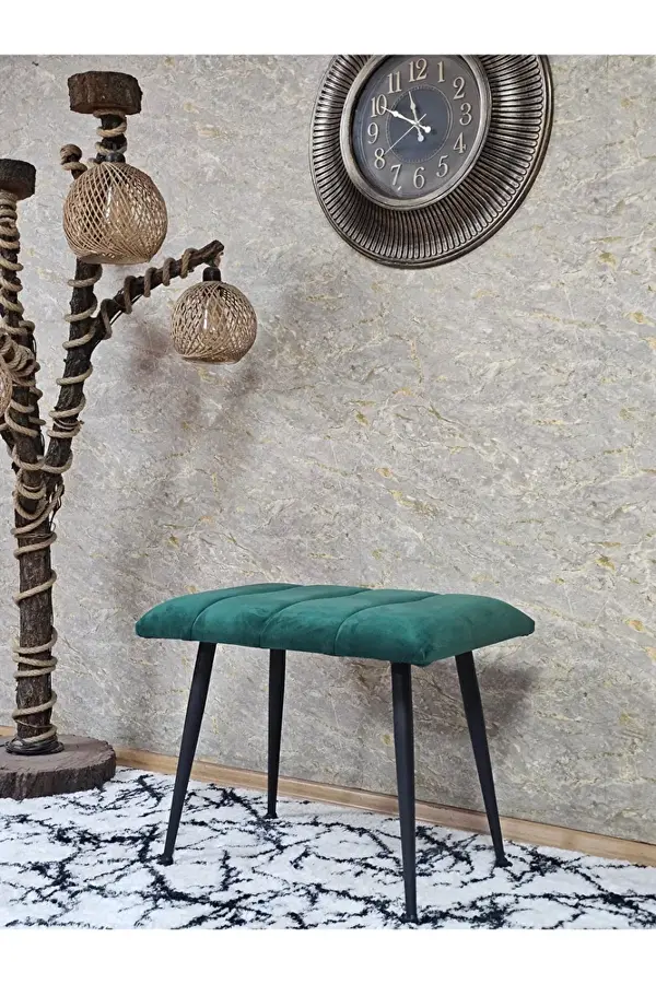 Siyah Sivriltmel Ayaklı 60 cm Puf Bench - Puf - Bench - Oturak - Mutfak Oturağı - Antre Oturağı Yeşil Renk 60 x 40 Boyut/Ebat - Image 1