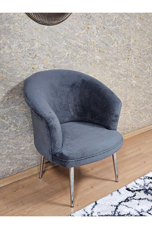 Tekli TEDDY Krom Kaplama Sivriltme Ayak Çay Seti Koltuk Tekli Berjer , Balkon, Salon, Ofis Füme Renk 40,5 Boyut/Ebat - Image 1