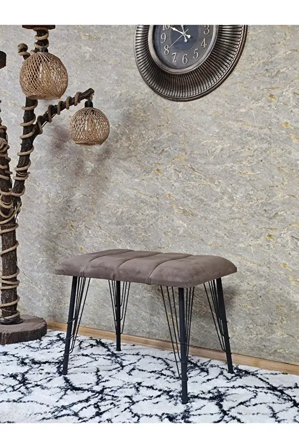 Metal Siyah Tel Ayaklı 60 cm Puf Bench - Puf - Bench - Oturak - Mutfak Oturağı - Antre Oturağı Kahverengi Renk 60 x 40 Boyut/Ebat - Image 1