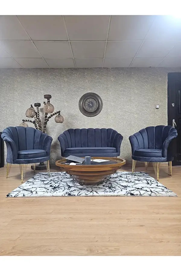 İstiridye Takım Gold Kaplama Telli Ayak Çay Seti Koltuk Takımı Füme Renk 110 x 48 Boyut/Ebat - Image 1
