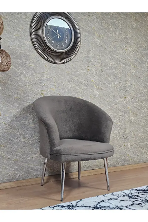 Tekli TEDDY Krom Kaplama Sivriltme Ayak Çay Seti Koltuk Tekli Berjer , Balkon, Salon, Ofis Kahverengi Renk 40,5 Boyut/Ebat - Image 1