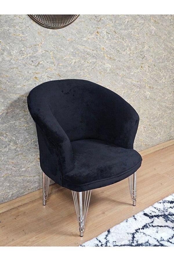 Tekli TEDDY Krom Kaplama Telli Ayak Çay Seti Koltuk Tekli Berjer , Balkon, Salon, Ofis Siyah Renk 40,5 Boyut/Ebat - Image 1