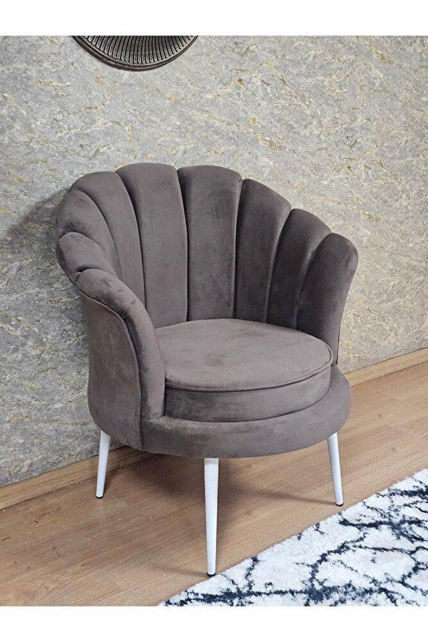 Tekli İstiridye Beyaz Boyalı Sivriltme Ayak Çay Seti Koltuk Tekli Berjer , Balkon, Salon, Ofis Kahverengi Renk 47 x 47 Boyut/Ebat - Image 1