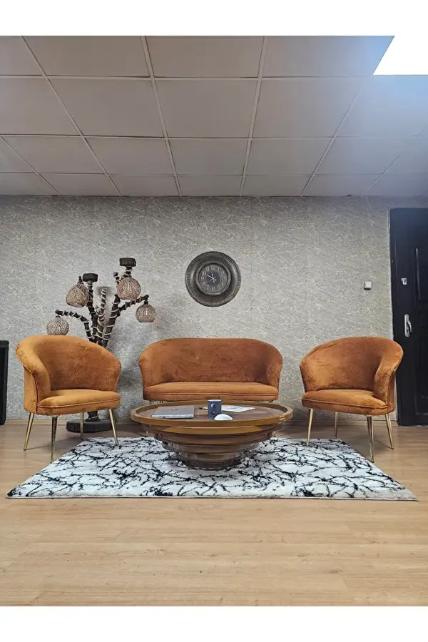 TEDDY Takım Gold Kaplama Sivriltme Ayak Çay Seti Koltuk - Berjer , Balkon, Salon, Ofis Kiremit Renk 40 x 125 Boyut/Ebat - Image 1