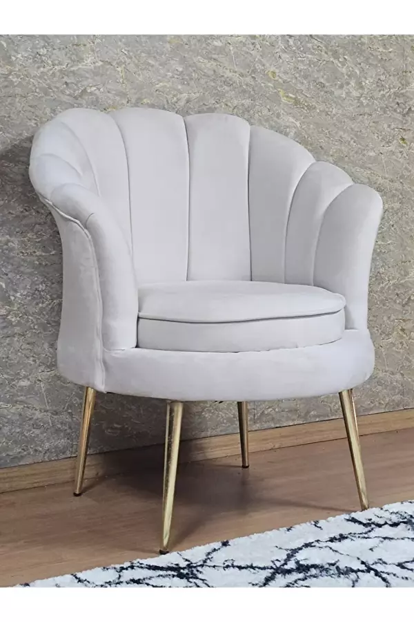 Tekli İstiridye Gold Kaplama Sivriltme Ayak Çay Seti Koltuk Tekli Berjer , Balkon, Salon, Ofis Krem Renk 47 x 47 Boyut/Ebat - Image 1