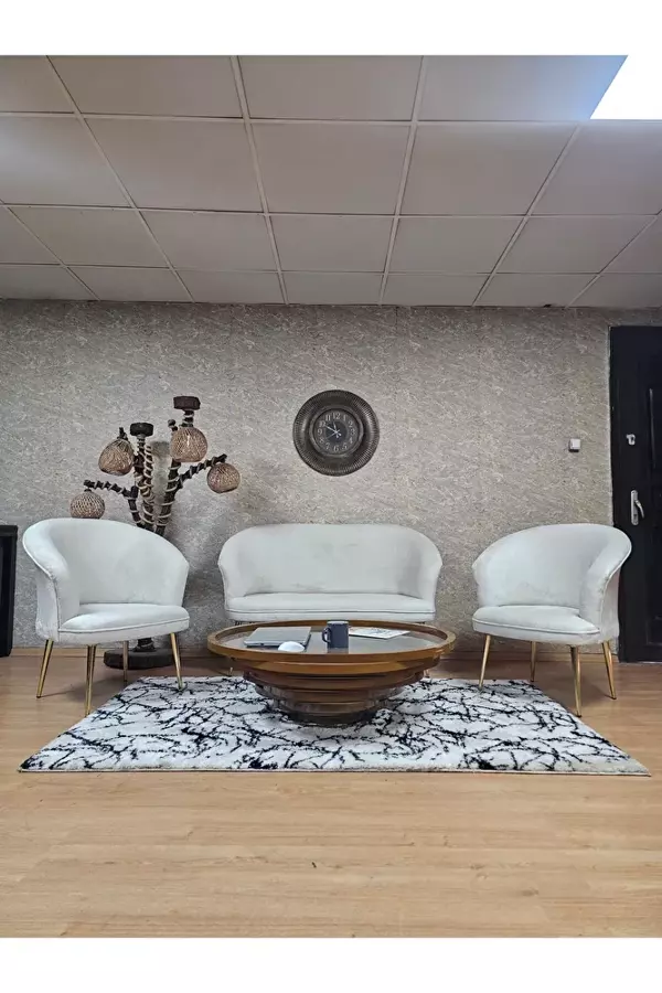 TEDDY Takım Gold Kaplama Sivriltme Ayak Çay Seti Koltuk - Berjer , Balkon, Salon, Ofis Krem Renk 40 x 125 Boyut/Ebat - Image 1