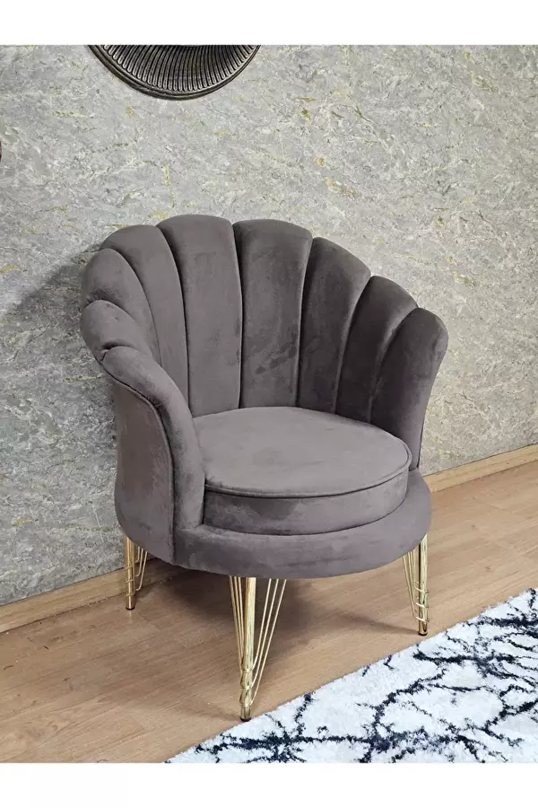 Tekli İstiridye Gold Kaplama Telli Ayak Çay Seti Koltuk Tekli Berjer , Balkon, Salon, Ofis Kahverengi Renk 47 x 47 Boyut/Ebat - Image 1