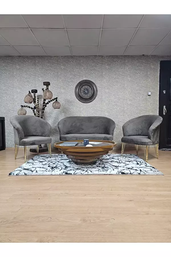 TEDDY Takım Gold Kaplama Telli Ayak Çay Seti Koltuk - Berjer , Balkon, Salon, Ofis Kahverengi Renk 40 x 125 Boyut/Ebat - Image 1