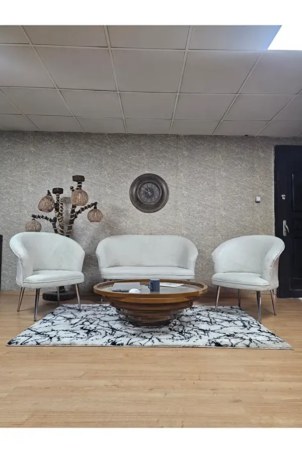 TEDDY Takım Krom Kaplama Sivriltme Ayak Çay Seti Koltuk - Berjer , Balkon, Salon, Ofis Krem Renk 40 x 125 Boyut/Ebat - Image 1