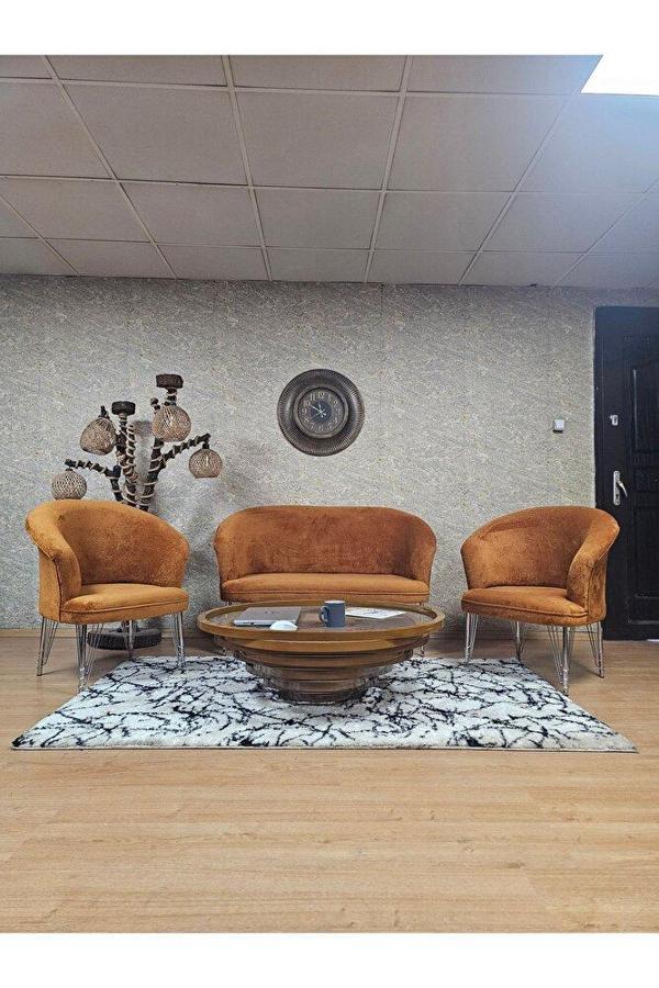 TEDDY Takım Krom Kaplama Telli Ayak Çay Seti Koltuk - Berjer , Balkon, Salon, Ofis Kiremit Renk 40 x 125 Boyut/Ebat - Image 1