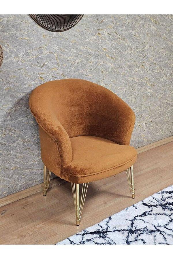 Tekli TEDDY Gold Kaplama Telli Ayak Çay Seti Koltuk Tekli Berjer , Balkon, Salon, Ofis Kiremit Renk 40,5 Boyut/Ebat - Image 1