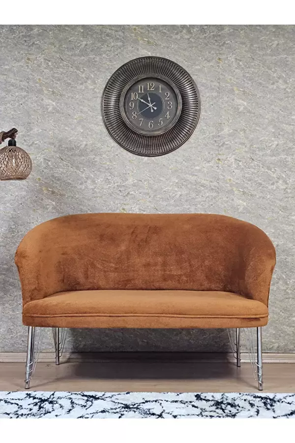 İkili TEDDY Krom Kaplama Telli Ayak Çay Seti Koltuk İkili Berjer , Balkon, Salon, Ofis Kiremit Renk 40,5 Boyut/Ebat - Image 1