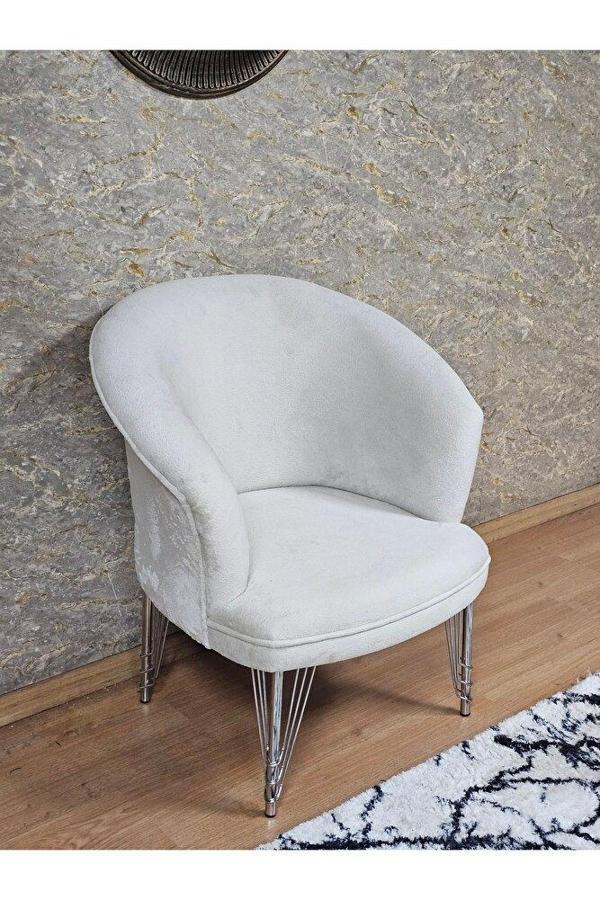 Tekli TEDDY Krom Kaplama Telli Ayak Çay Seti Koltuk Tekli Berjer , Balkon, Salon, Ofis Krem Renk 40,5 Boyut/Ebat - Image 1