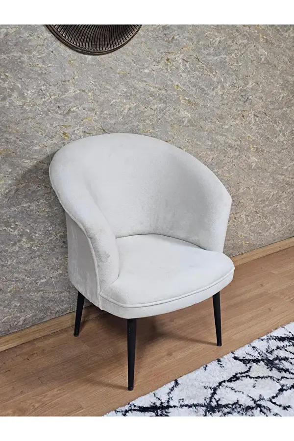 Tekli TEDDY Siyah Boyalı Sivriltme Ayak Çay Seti Koltuk Tekli Berjer , Balkon, Salon, Ofis Krem Renk 40,5 Boyut/Ebat - Image 1