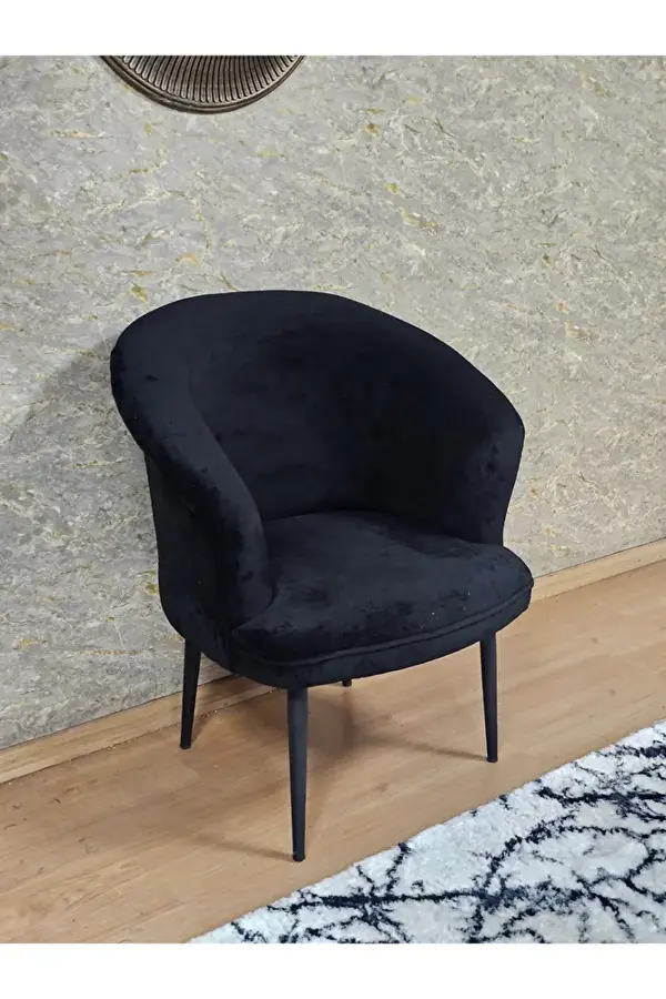 Tekli TEDDY Siyah Boyalı Sivriltme Ayak Çay Seti Koltuk Tekli Berjer , Balkon, Salon, Ofis Siyah Renk 40,5 Boyut/Ebat - Image 1
