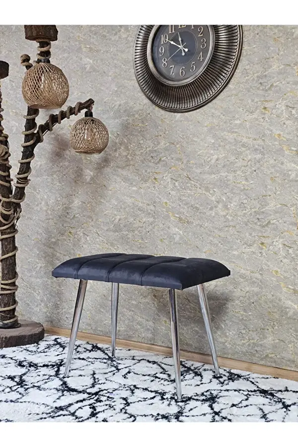 Krom Sivriltme Ayaklı 60 cm Puf Bench - Puf - Bench - Oturak - Mutfak Oturağı - Antre Oturağı Füme Renk 60 x 40 Boyut/Ebat - Image 1