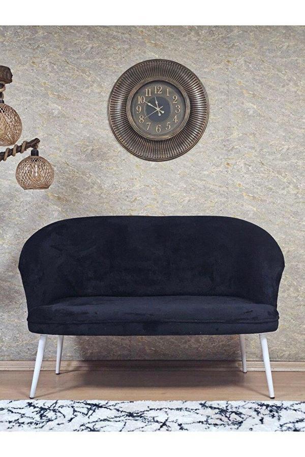 İkili TEDDY Beyaz Boyalı Sivriltme Ayak Çay Seti Koltuk İkili Berjer , Balkon, Salon, Ofis Siyah Renk 40,5 Boyut/Ebat - Image 1