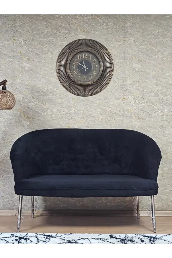 İkili TEDDY Krom Kaplama Telli Ayak Çay Seti Koltuk İkili Berjer , Balkon, Salon, Ofis Siyah Renk 40,5 Boyut/Ebat - Image 1
