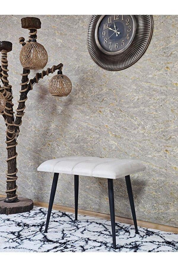 Siyah Sivriltmel Ayaklı 60 cm Puf Bench - Puf - Bench - Oturak - Mutfak Oturağı - Antre Oturağı Krem Renk 60 x 40 Boyut/Ebat - Image 1
