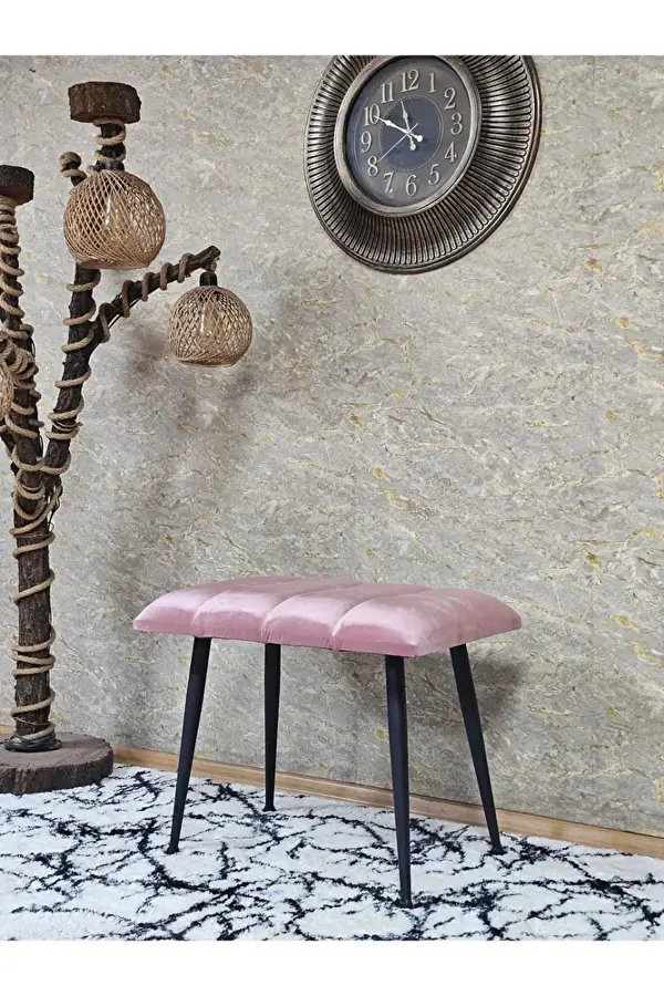 Siyah Sivriltmel Ayaklı 60 cm Puf Bench - Puf - Bench - Oturak - Mutfak Oturağı - Antre Oturağı Pembe Renk 60 x 40 Boyut/Ebat - Image 1
