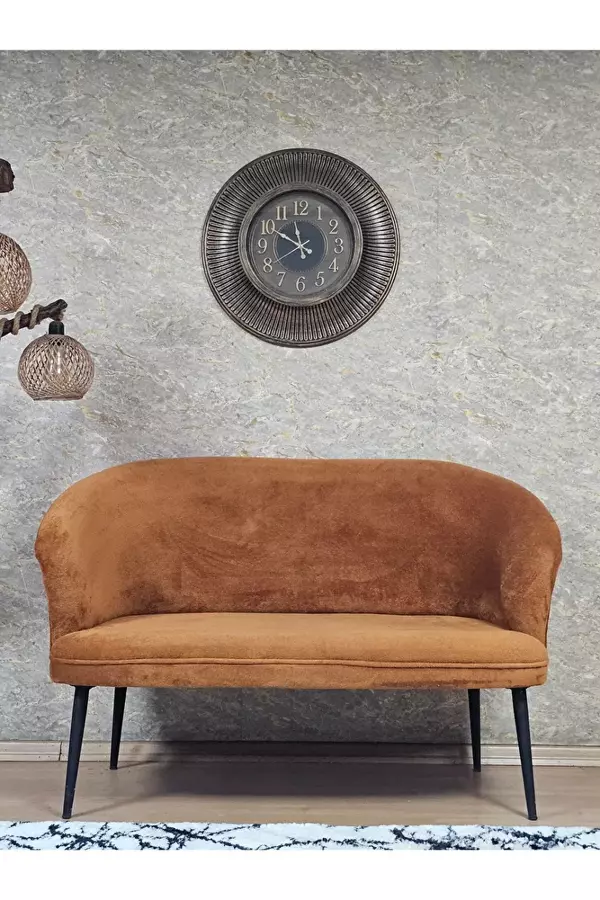 İkili TEDDY Siyah Boyalı Sivriltme Ayak Çay Seti Koltuk İkili Berjer , Balkon, Salon, Ofis Kiremit Renk 40,5 Boyut/Ebat - Image 1