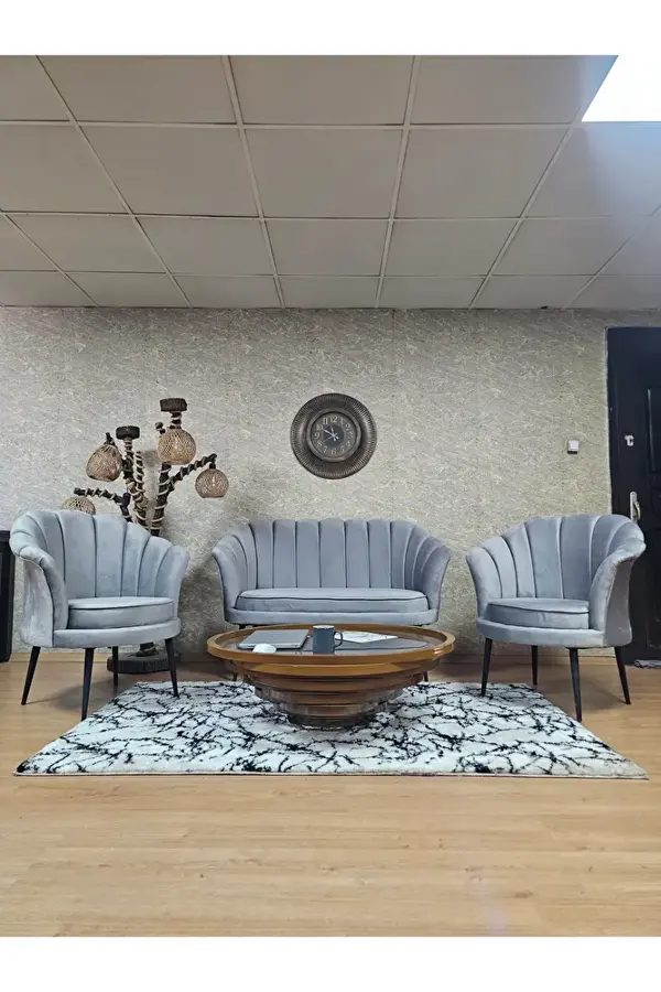 İstiridye Takım Siyah Boyalı Sivriltme Ayak Çay Seti Koltuk Takımı Gri Renk 110 x 48 Boyut/Ebat - Image 1