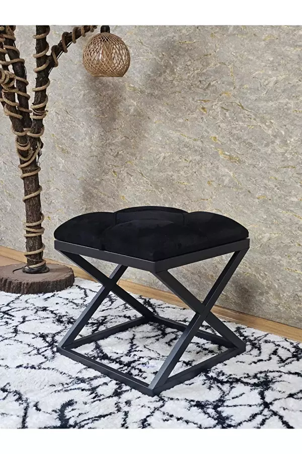 Siyah Boyalı 45 cm x 45 cm Çaprazlı Puf Bench Oturak Siyah Renk 45 x 45 Boyut/Ebat - Image 1