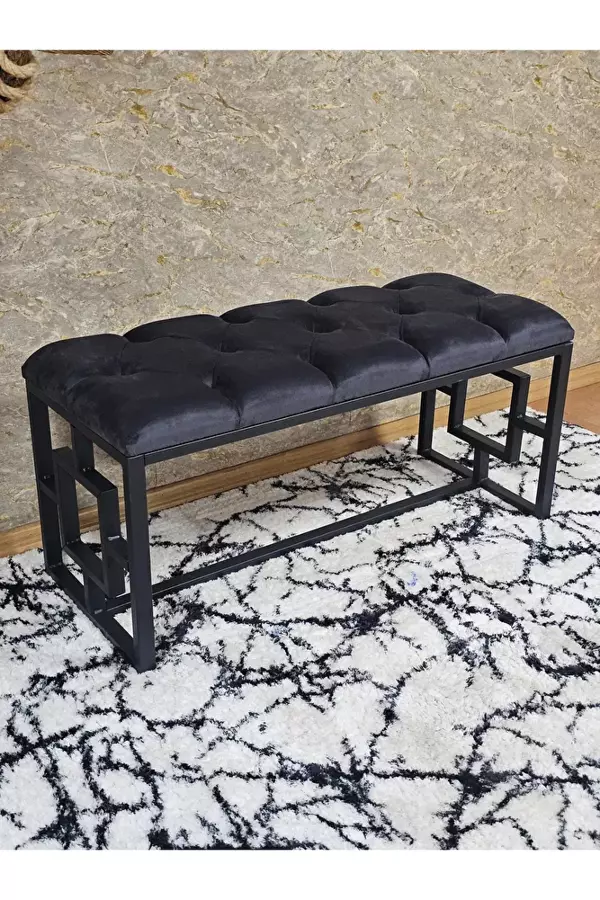 Siyah Boyalı İçi Kareli Diktörtgen 100 cm x 40 cm Oturak Puf - Bench - Makyaj Oturağı - Oturak Füme Renk 100 x 40 Boyut/Ebat - Image 1