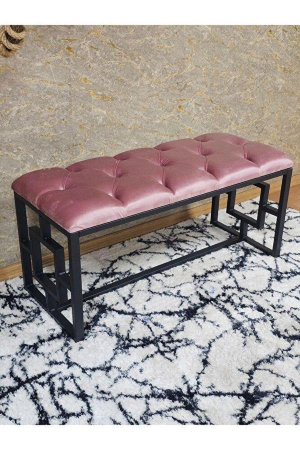 Siyah Boyalı İçi Kareli Diktörtgen 100 cm x 40 cm Oturak Puf - Bench - Makyaj Oturağı - Oturak Pembe Renk 100 x 40 Boyut/Ebat - Image 1