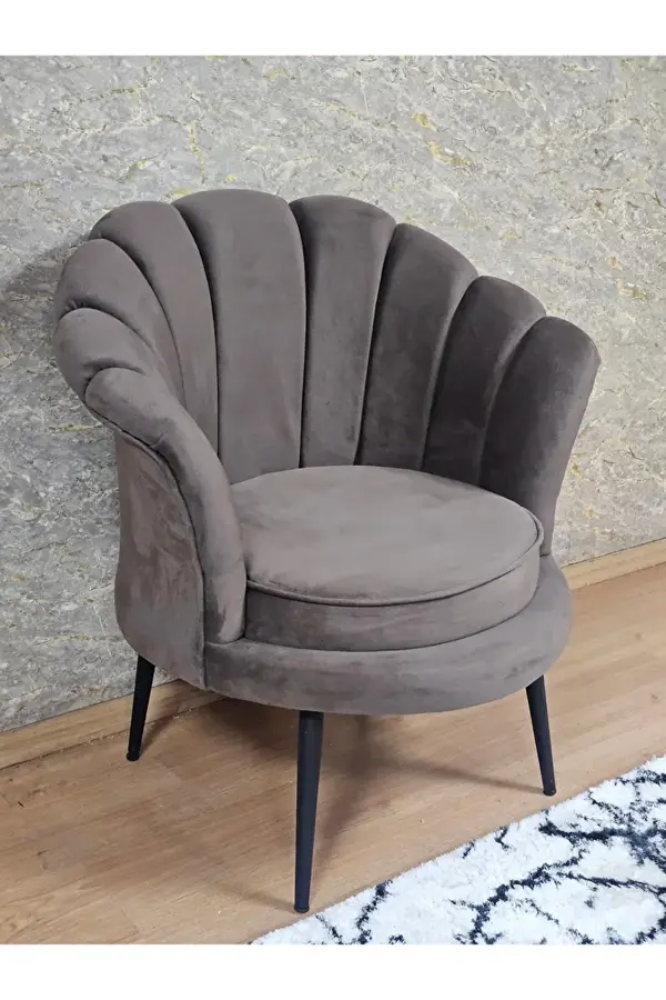 Tekli İstiridye Siyah Boyalı Sivriltme Ayak Çay Seti Koltuk Tekli Berjer , Balkon, Salon, Ofis Kahverengi Renk 47 x 47 Boyut/Ebat - Image 1