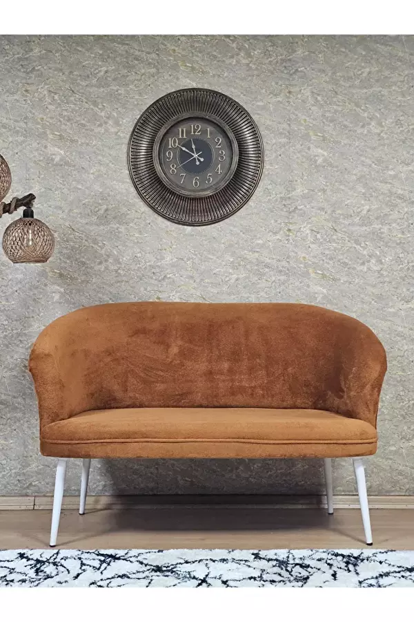 İkili TEDDY Beyaz Boyalı Sivriltme Ayak Çay Seti Koltuk İkili Berjer , Balkon, Salon, Ofis Kiremit Renk 40,5 Boyut/Ebat - Image 1