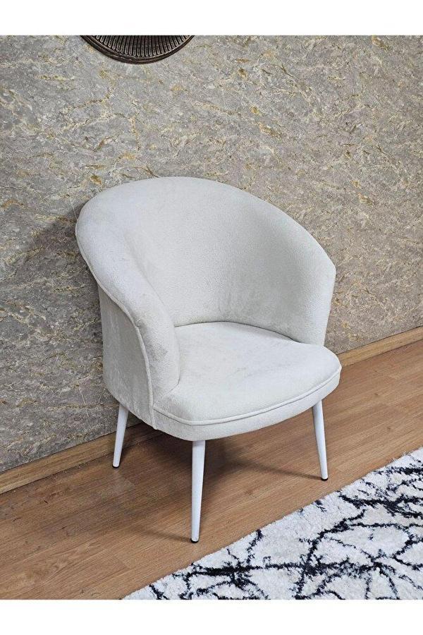 Tekli TEDDY Beyaz Boyalı Sivriltme Ayak Çay Seti Koltuk Tekli Berjer , Balkon, Salon, Ofis Krem Renk 40,5 Boyut/Ebat - Image 1