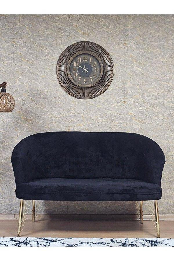 İkili TEDDY Gold Kaplama Telli Ayak Çay Seti Koltuk İkili Berjer , Balkon, Salon, Ofis Siyah Renk 110 x 49 Boyut/Ebat - Image 1