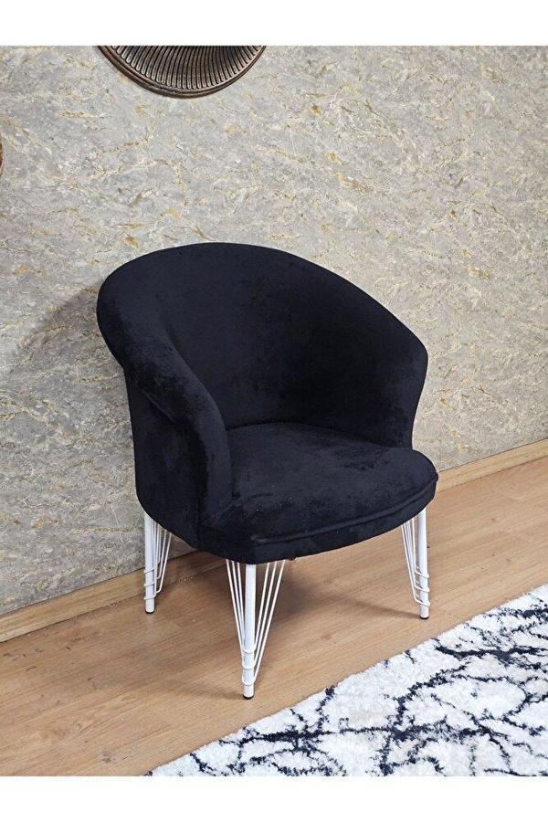 Tekli TEDDY Beyaz Boyalı Telli Ayak Çay Seti Koltuk Tekli Berjer , Balkon, Salon, Ofis Siyah Renk 40,5 Boyut/Ebat - Image 1