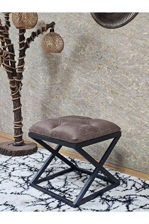 Siyah Boyalı 45 cm x 45 cm Çaprazlı Puf Bench Oturak Kahverengi Renk 45 x 45 Boyut/Ebat - Image 1