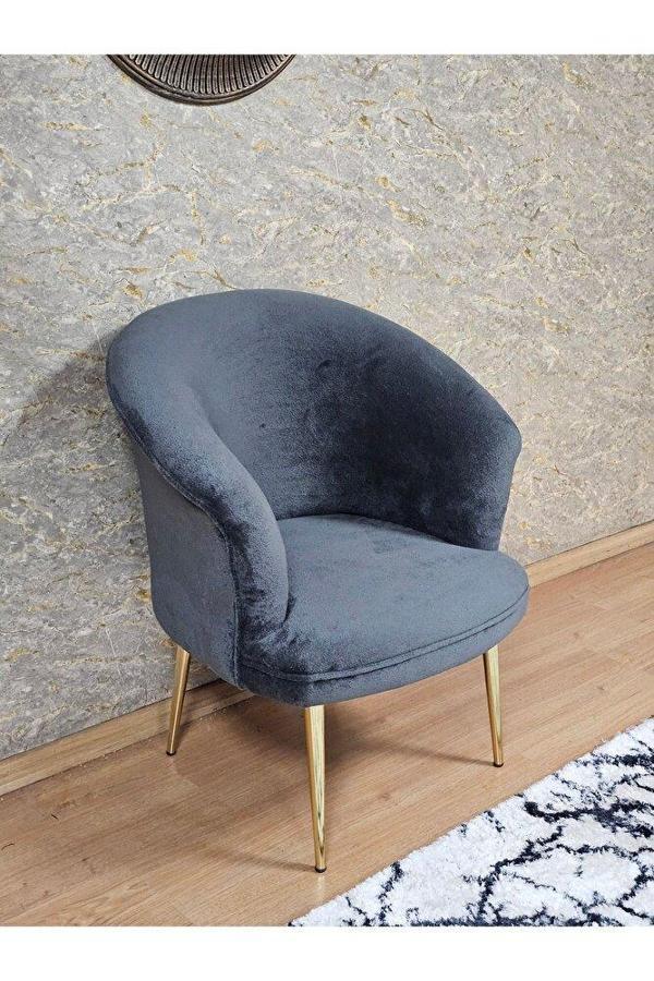 Tekli TEDDY Gold Kaplama Sivriltme Ayak Çay Seti Koltuk Tekli Berjer , Balkon, Salon, Ofis Füme Renk 40,5 Boyut/Ebat - Image 1