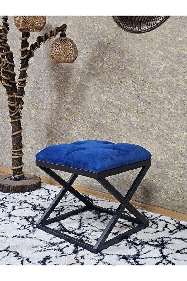 Siyah Boyalı 45 cm x 45 cm Çaprazlı Puf Bench Oturak Mavi Renk 45 x 45 Boyut/Ebat - Image 1