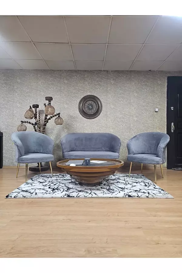 TEDDY Takım Gold Kaplama Sivriltme Ayak Çay Seti Koltuk - Berjer , Balkon, Salon, Ofis Gri Renk 40 x 125 Boyut/Ebat - Image 1