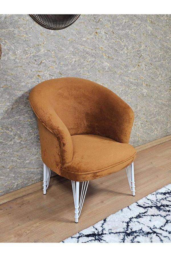 Tekli TEDDY Beyaz Boyalı Telli Ayak Çay Seti Koltuk Tekli Berjer , Balkon, Salon, Ofis Kiremit Renk 40,5 Boyut/Ebat - Image 1