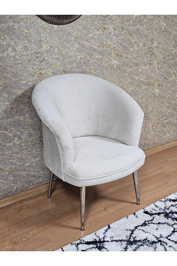 Tekli TEDDY Krom Kaplama Sivriltme Ayak Çay Seti Koltuk Tekli Berjer , Balkon, Salon, Ofis Krem Renk 40,5 Boyut/Ebat - Image 1
