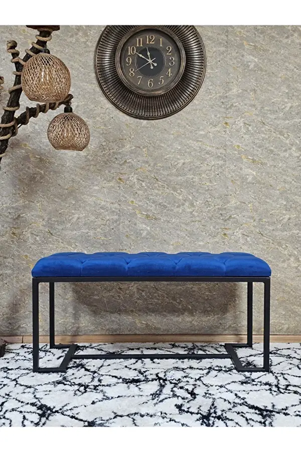 Siyah Boyalı - L - Ayaklı 100 cm x 38 cm Oturak - Bench - Makyaj Taburesi - Makyaj Oturak Mavi Renk 100 x 40 Boyut/Ebat - Image 1