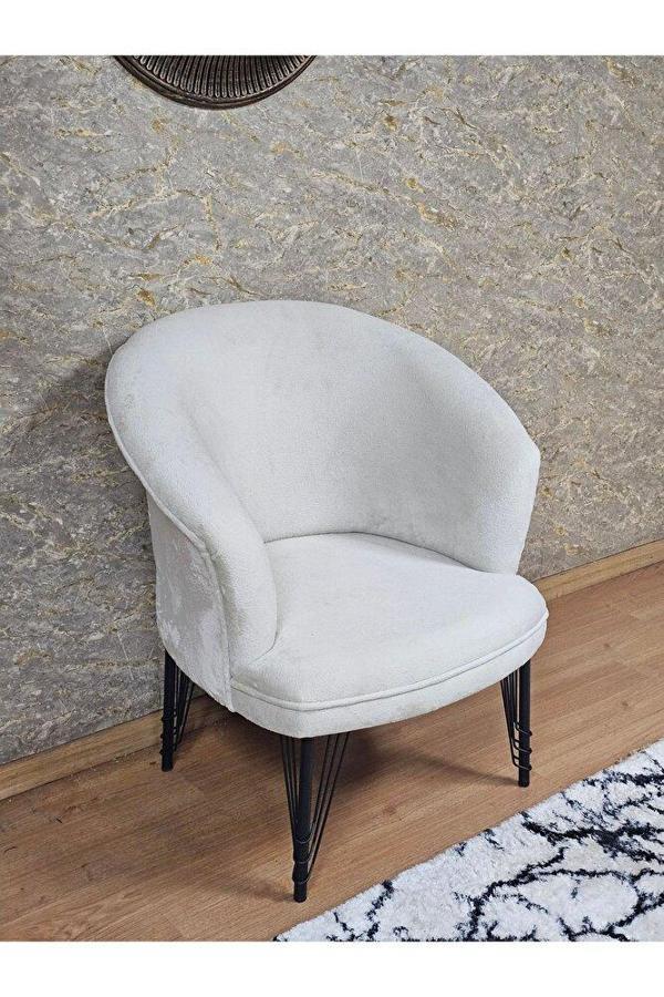 Tekli TEDDY Siyah Boyalı Telli Ayak Çay Seti Koltuk Tekli Berjer , Balkon, Salon, Ofis Krem Renk 40,5 Boyut/Ebat - Image 1