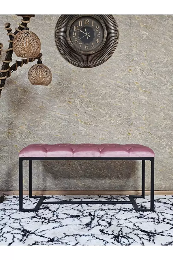 Siyah Boyalı - L - Ayaklı 100 cm x 38 cm Oturak - Bench - Makyaj Taburesi - Makyaj Oturak Pembe Renk 100 x 40 Boyut/Ebat - Image 1