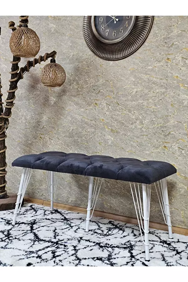 Metal Beyaz Tel Ayaklı 100 cm Puf Bench - Puf - Bench - Oturak - Mutfak Oturağı - Antre Oturağı Füme Renk 100 x 40 Boyut/Ebat - Image 1