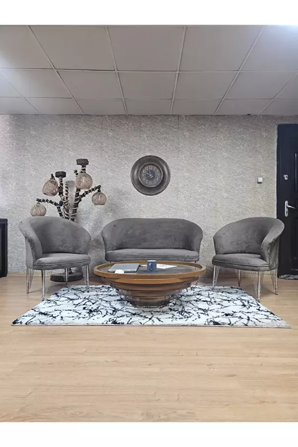 TEDDY Takım Krom Kaplama Telli Ayak Çay Seti Koltuk - Berjer , Balkon, Salon, Ofis Kahverengi Renk 40 x 125 Boyut/Ebat - Image 1